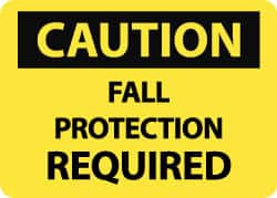NMC - "Caution - Fall Protection Required", 10" Long x 14" Wide, Pressure-Sensitive Vinyl Safety Sign - Rectangle, 0.004" Thick, Use for Accident Prevention - Americas Industrial Supply