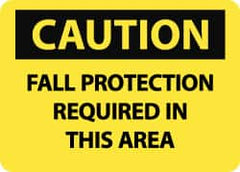 NMC - "Caution - Fall Protection Required in This Area", 10" Long x 14" Wide, Rigid Plastic Safety Sign - Rectangle, 0.05" Thick, Use for Accident Prevention - Americas Industrial Supply