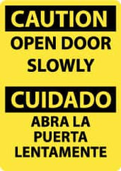 NMC - Caution - Open Door Slowly, Pressure Sensitive Vinyl Fire and Exit Sign - 10" Wide x 14" High, English/Spanish - Americas Industrial Supply