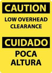 NMC - "Caution - Low Overhead Clearance", 14" Long x 10" Wide, Pressure-Sensitive Vinyl Safety Sign - Rectangle, 0.004" Thick, Use for Accident Prevention - Americas Industrial Supply