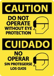 NMC - "Caution - Do Not Operate without Eye Protection", 14" Long x 10" Wide, Aluminum Safety Sign - Rectangle, 0.04" Thick, Use for Accident Prevention - Americas Industrial Supply