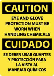 NMC - "Caution - Eye and Glove Protection Must Be Worn When Handling Chemicals", 14" Long x 10" Wide, Pressure-Sensitive Vinyl Safety Sign - Rectangle, 0.004" Thick, Use for Accident Prevention - Americas Industrial Supply