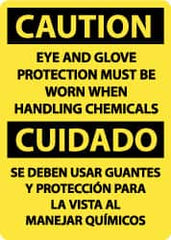 NMC - "Caution - Eye and Glove Protection Must Be Worn When Handling Chemicals", 14" Long x 10" Wide, Rigid Plastic Safety Sign - Rectangle, 0.05" Thick, Use for Accident Prevention - Americas Industrial Supply