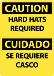 NMC - "Caution - Hard Hats Required", 14" Long x 10" Wide, Rigid Plastic Safety Sign - Rectangle, 0.05" Thick, Use for Accident Prevention - Americas Industrial Supply