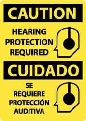 NMC - "Caution - Hearing Protection Required", 14" Long x 10" Wide, Pressure-Sensitive Vinyl Safety Sign - Rectangle, 0.004" Thick, Use for Accident Prevention - Americas Industrial Supply