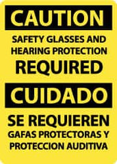 NMC - "Caution - Safety Glasses and Hearing Protection Required", 14" Long x 10" Wide, Rigid Plastic Safety Sign - Rectangle, 0.05" Thick, Use for Accident Prevention - Americas Industrial Supply