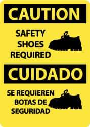 NMC - "Caution - Safety Shoes Required", 14" Long x 10" Wide, Rigid Plastic Safety Sign - Rectangle, 0.05" Thick, Use for Accident Prevention - Americas Industrial Supply