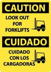 NMC - "Caution - Look Out for Forklifts", 14" Long x 10" Wide, Rigid Plastic Safety Sign - Rectangle, 0.05" Thick, Use for Accident Prevention - Americas Industrial Supply