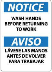 NMC - "Notice - Wash Hands Before Returning to Work", 14" Long x 10" Wide, Rigid Plastic Safety Sign - Rectangle, 0.05" Thick, Use for Restroom, Janitorial & Housekeeping - Americas Industrial Supply