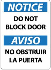 NMC - "Notice - Do Not Block Door", 14" Long x 10" Wide, Rigid Plastic Safety Sign - Rectangle, 0.05" Thick, Use for Accident Prevention - Americas Industrial Supply