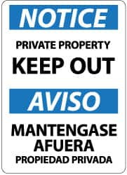 NMC - "Notice - Private Property - Keep Out", 14" Long x 10" Wide, Rigid Plastic Safety Sign - Rectangle, 0.05" Thick, Use for Security & Admittance - Americas Industrial Supply