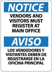 NMC - "Notice - Vendors and Visitors Must Register at Main Office", 14" Long x 10" Wide, Pressure-Sensitive Vinyl Safety Sign - Rectangle, 0.004" Thick, Use for Security & Admittance - Americas Industrial Supply