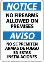 NMC - "Notice - No Firearms Allowed on Premises", 14" Long x 10" Wide, Aluminum Safety Sign - Rectangle, 0.04" Thick, Use for Accident Prevention - Americas Industrial Supply