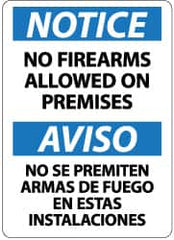 NMC - "Notice - No Firearms Allowed on Premises", 14" Long x 10" Wide, Pressure-Sensitive Vinyl Safety Sign - Rectangle, 0.004" Thick, Use for Accident Prevention - Americas Industrial Supply