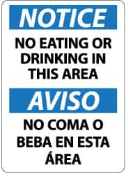 NMC - "Notice - No Eating or Drinking in This Area", 14" Long x 10" Wide, Pressure-Sensitive Vinyl Safety Sign - Rectangle, 0.004" Thick, Use for Security & Admittance - Americas Industrial Supply