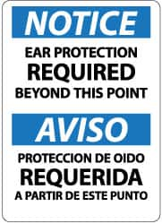 NMC - "Notice - Ear Protection Required Beyond This Point", 14" Long x 10" Wide, Pressure-Sensitive Vinyl Safety Sign - Rectangle, 0.004" Thick, Use for Accident Prevention - Americas Industrial Supply