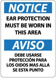 NMC - "Notice - Ear Protection Must Be Worn in This Area", 14" Long x 10" Wide, Pressure-Sensitive Vinyl Safety Sign - Rectangle, 0.004" Thick, Use for Accident Prevention - Americas Industrial Supply