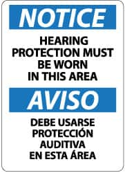 NMC - "Notice - Hearing Protection Must Be Worn in This Area", 14" Long x 10" Wide, Pressure-Sensitive Vinyl Safety Sign - Rectangle, 0.004" Thick, Use for Accident Prevention - Americas Industrial Supply