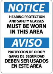 NMC - "Notice - Hearing Protection and Safety Glasses Must Be Worn in This Area", 14" Long x 10" Wide, Pressure-Sensitive Vinyl Safety Sign - Rectangle, 0.004" Thick, Use for Accident Prevention - Americas Industrial Supply