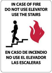 NMC - In Case of Fire - Do Not Use Elevator - Use the Stairs, Aluminum Fire and Exit Sign - 10" Wide x 14" High, English/Spanish - Americas Industrial Supply