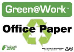 NMC - "Green @ Work - Recycle Office Paper", 7" Long x 10" Wide, Rigid Plastic Safety Sign - Rectangle, 0.01" Thick, Use for Restroom, Janitorial & Housekeeping - Americas Industrial Supply