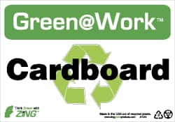 NMC - "Green @ Work - Cardboard", 7" Long x 10" Wide, Rigid Plastic Safety Sign - Rectangle, 0.01" Thick, Use for Restroom, Janitorial & Housekeeping - Americas Industrial Supply