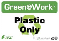 NMC - "Green @ Work - Plastic Only", 7" Long x 10" Wide, Rigid Plastic Safety Sign - Rectangle, 0.01" Thick, Use for Restroom, Janitorial & Housekeeping - Americas Industrial Supply