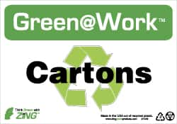 NMC - "Green @ Work - Cartons", 7" Long x 10" Wide, Rigid Plastic Safety Sign - Rectangle, 0.01" Thick, Use for Restroom, Janitorial & Housekeeping - Americas Industrial Supply