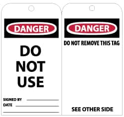 NMC - 3" High x 6" Long, DANGER - DO NOT USE, English Safety & Facility Lockout Tag - Tag Header: Danger, 2 Sides, Black, Red & White Unrippable Vinyl - Americas Industrial Supply