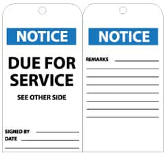 NMC - 3" High x 6" Long, NOTICE - DUE FOR SERVICE, English Safety & Facility Lockout Tag - Tag Header: Notice, 2 Sides, Black, White & Blue Unrippable Vinyl - Americas Industrial Supply