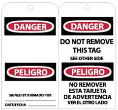NMC - 3" High x 6" Long, DANGER, English Safety & Facility Lockout Tag - Tag Header: Danger, 2 Sides, Black, Red & White Unrippable Vinyl - Americas Industrial Supply