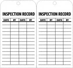 NMC - 3" High x 6" Long, INSPECTION RECORD, English Safety & Facility Inspection Tag - Tag Header: Danger, 2 Sides, Black & White Unrippable Vinyl - Americas Industrial Supply