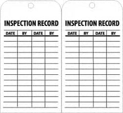 NMC - 3" High x 6" Long, INSPECTION RECORD, English Safety & Facility Inspection Tag - Tag Header: Danger, 2 Sides, Black & White Unrippable Vinyl - Americas Industrial Supply