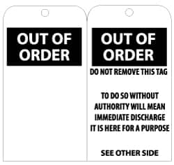 NMC - 3" High x 6" Long, OUT OF ORDER, English Safety & Facility Lockout Tag - Tag Header: Notice, 2 Sides, Black & White Unrippable Vinyl - Americas Industrial Supply