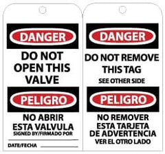 NMC - 3" High x 6" Long, DANGER - DO NOT OPEN THIS VALVE, English Safety & Facility Lockout Tag - Tag Header: Danger, 2 Sides, Black, Red & White Unrippable Vinyl - Americas Industrial Supply