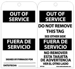 NMC - 3" High x 6" Long, OUT OF SERVICE, English Safety & Facility Lockout Tag - Tag Header: Notice, 2 Sides, Black & White Unrippable Vinyl - Americas Industrial Supply