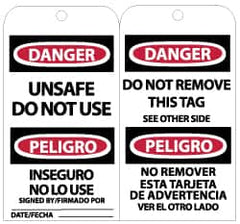 NMC - 3" High x 6" Long, DANGER - UNSAFE DO NOT USE, English Safety & Facility Lockout Tag - Tag Header: Danger, 2 Sides, Black, Red & White Unrippable Vinyl - Americas Industrial Supply