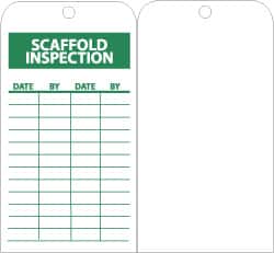 NMC - 3" High x 6" Long, SCAFFOLD INSPECTION, English Safety & Facility Inspection Tag - Tag Header: Notice, 1 Side, Green & White Unrippable Vinyl - Americas Industrial Supply
