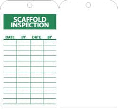 NMC - 3" High x 6" Long, SCAFFOLD INSPECTION, English Safety & Facility Inspection Tag - Tag Header: Notice, 1 Side, Green & White Unrippable Vinyl - Americas Industrial Supply