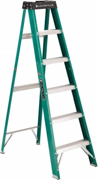 Louisville - 5 Steps, 6' High, Type II Rating, Fiberglass Step Ladder - Americas Industrial Supply