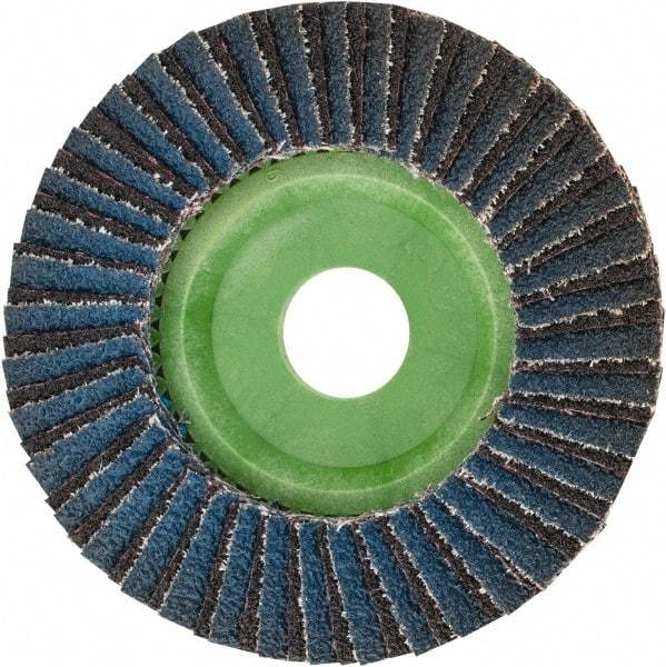 Norton - 40 Grit, 4-1/2" Disc Diam, 7/8" Center Hole, Type 27 Ceramic Alumina Flap Disc - 13,300 Max RPM, Polyester Backing, Arbor Attaching System, Coated - Americas Industrial Supply
