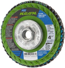 Norton - 120 Grit, 4-1/2" Disc Diam, 5/8-11 Center Hole, Type 27 Ceramic Alumina Flap Disc - 13,300 Max RPM, Polyester Backing, Arbor Attaching System, Coated - Americas Industrial Supply