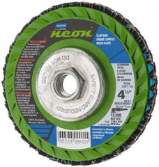 Norton - 60 Grit, 4-1/2" Disc Diam, 5/8-11 Center Hole, Type 27 Ceramic Alumina Flap Disc - 13,300 Max RPM, Polyester Backing, Arbor Attaching System, Coated - Americas Industrial Supply