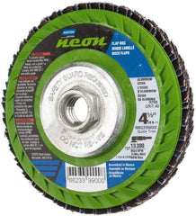 Norton - 40 Grit, 4-1/2" Disc Diam, 5/8-11 Center Hole, Type 27 Ceramic Alumina Flap Disc - 13,300 Max RPM, Polyester Backing, Arbor Attaching System, Coated - Americas Industrial Supply