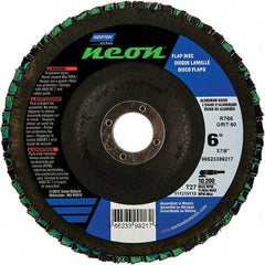 Norton - 80 Grit, 6" Disc Diam, 7/8" Center Hole, Type 27 Ceramic Alumina Flap Disc - 10,200 Max RPM, Polyester Backing, Arbor Attaching System, Coated - Americas Industrial Supply