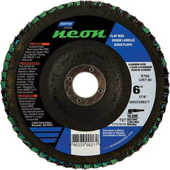 Norton - 60 Grit, 6" Disc Diam, 7/8" Center Hole, Type 27 Ceramic Alumina Flap Disc - 10,200 Max RPM, Polyester Backing, Arbor Attaching System, Coated - Americas Industrial Supply