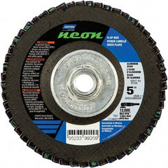Norton - 40 Grit, 5" Disc Diam, 5/8-11 Center Hole, Type 27 Ceramic Alumina Flap Disc - 12,000 Max RPM, Polyester Backing, Arbor Attaching System, Coated - Americas Industrial Supply