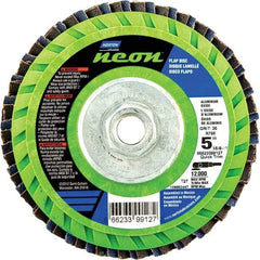 Norton - 40 Grit, 5" Disc Diam, 5/8-11 Center Hole, Type 27 Ceramic Alumina Flap Disc - 12,000 Max RPM, Polyester Backing, Arbor Attaching System, Coated - Americas Industrial Supply