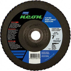 Norton - 36 Grit, 7" Disc Diam, 7/8" Center Hole, Type 27 Ceramic Alumina Flap Disc - 8,600 Max RPM, Polyester Backing, Arbor Attaching System, Coated - Americas Industrial Supply