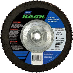 Norton - 80 Grit, 7" Disc Diam, 5/8-11 Center Hole, Type 27 Ceramic Alumina Flap Disc - 8,600 Max RPM, Polyester Backing, Arbor Attaching System, Coated - Americas Industrial Supply